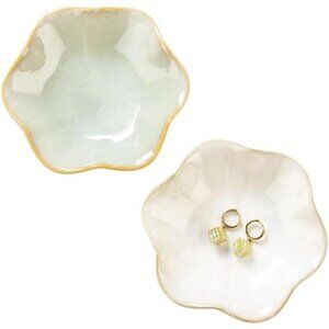 2PCS Lotus Leaf Shape Ring Holder Dish, Small Key Bowl, Ceramic Trinket Tray